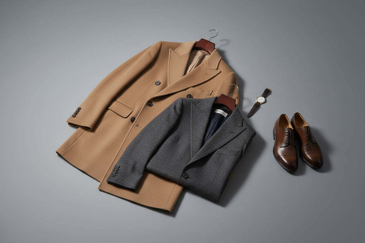 give me a hero picture for an old money fashion store. Make it simple, generic and a  grey background