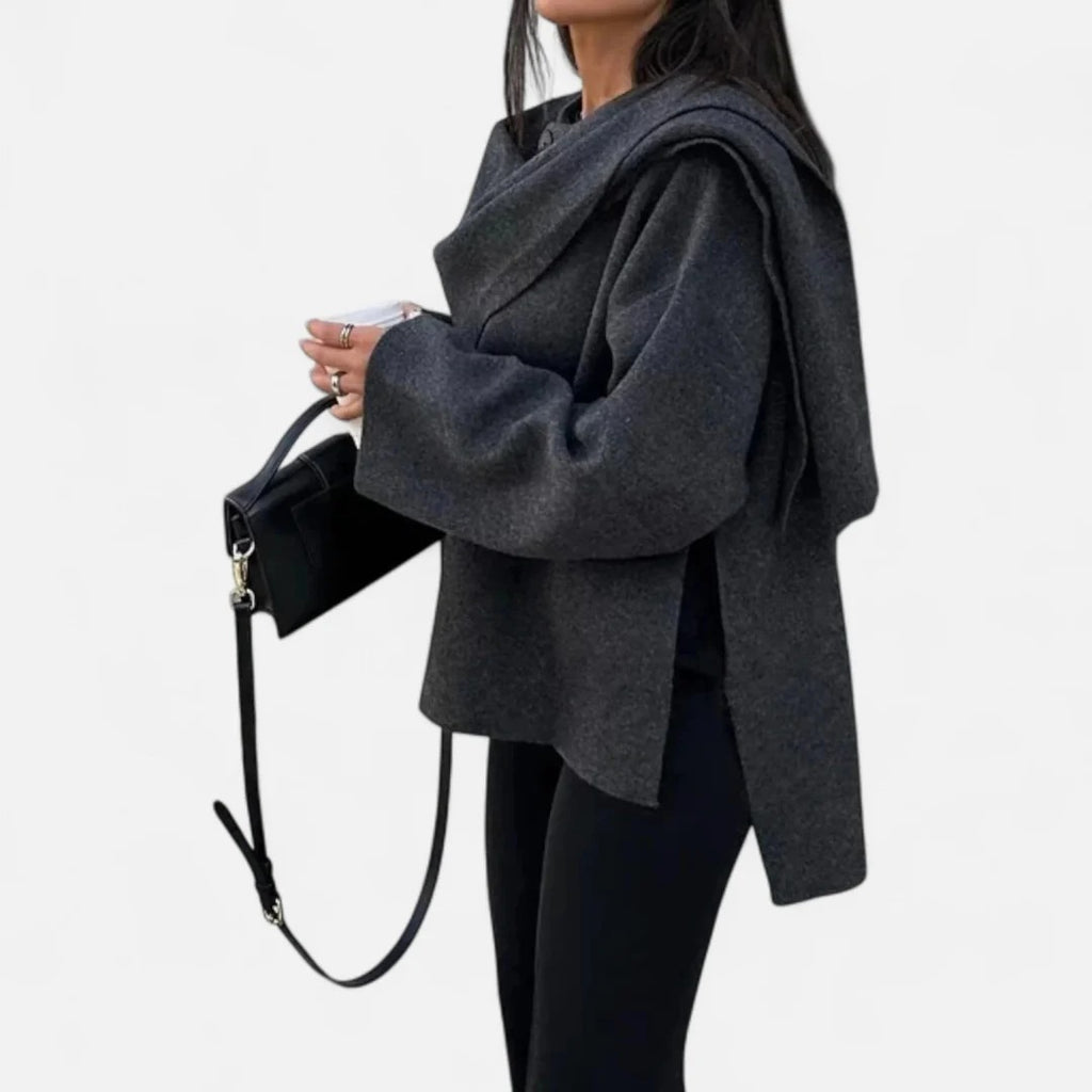 Rosvani | Women’s Fleece Coat with Asymmetrical Scarf Detail