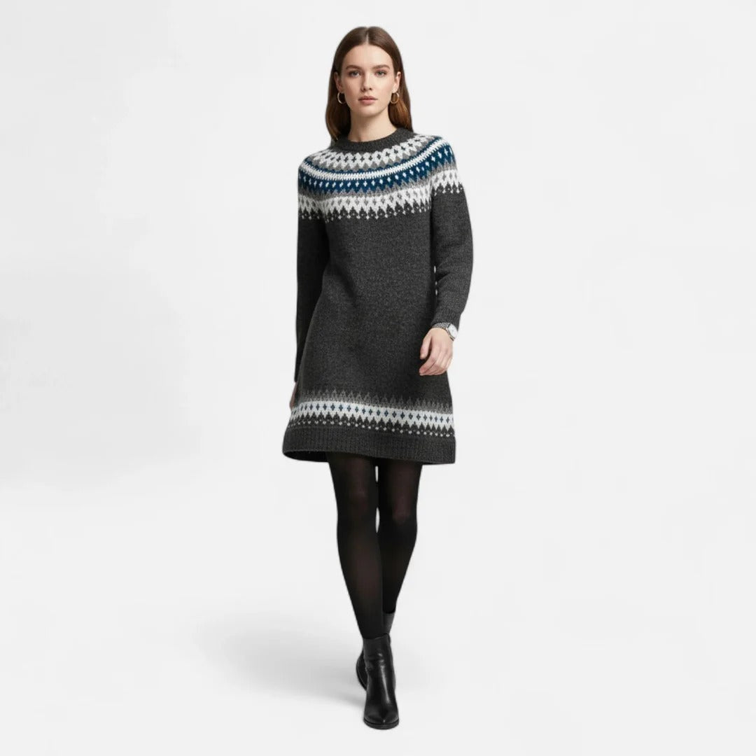Rosvani | Women’s Round Neck Sweater with Geometric Patterns