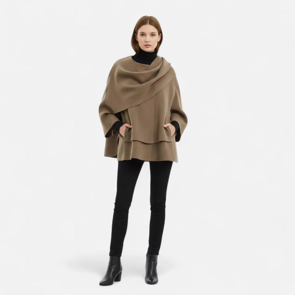 Rosvani | Women’s Fleece Coat with Asymmetrical Scarf Detail