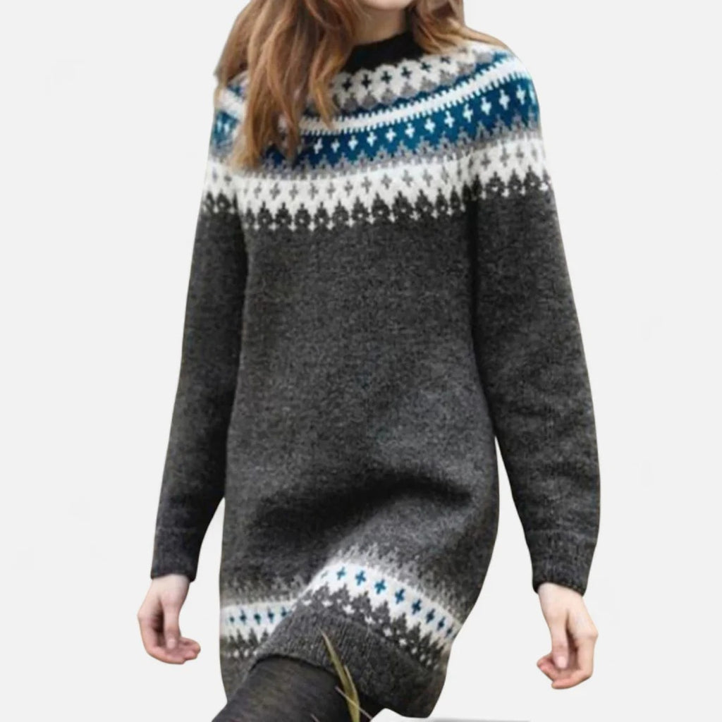 Rosvani | Women’s Round Neck Sweater with Geometric Patterns
