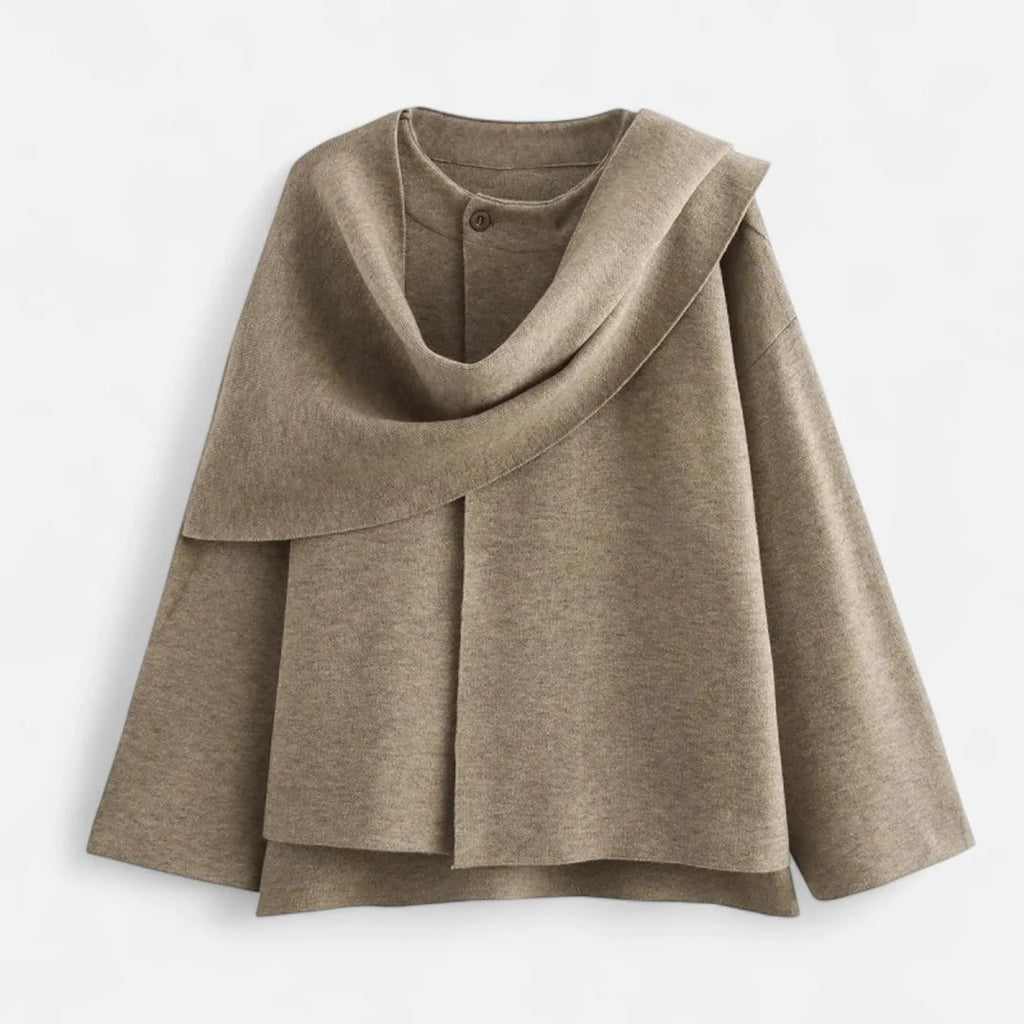 Rosvani | Women’s Fleece Coat with Asymmetrical Scarf Detail