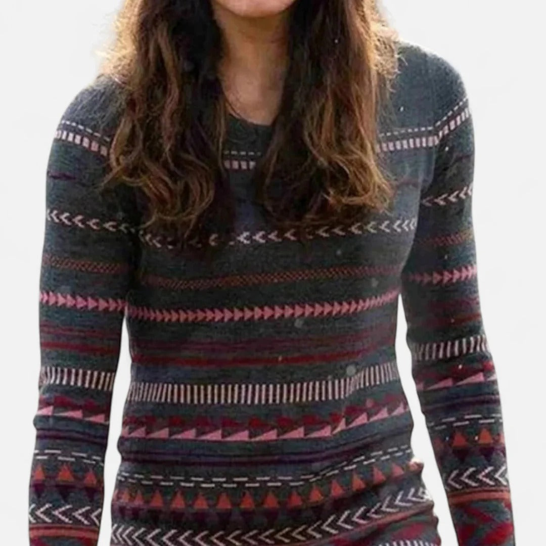 Rosvani | Women’s Round Neck Sweater with Geometric Patterns