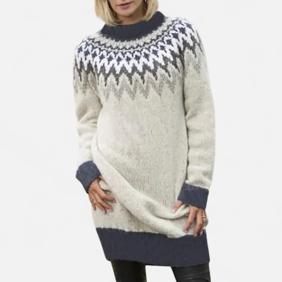Rosvani | Women’s Round Neck Sweater with Geometric Patterns