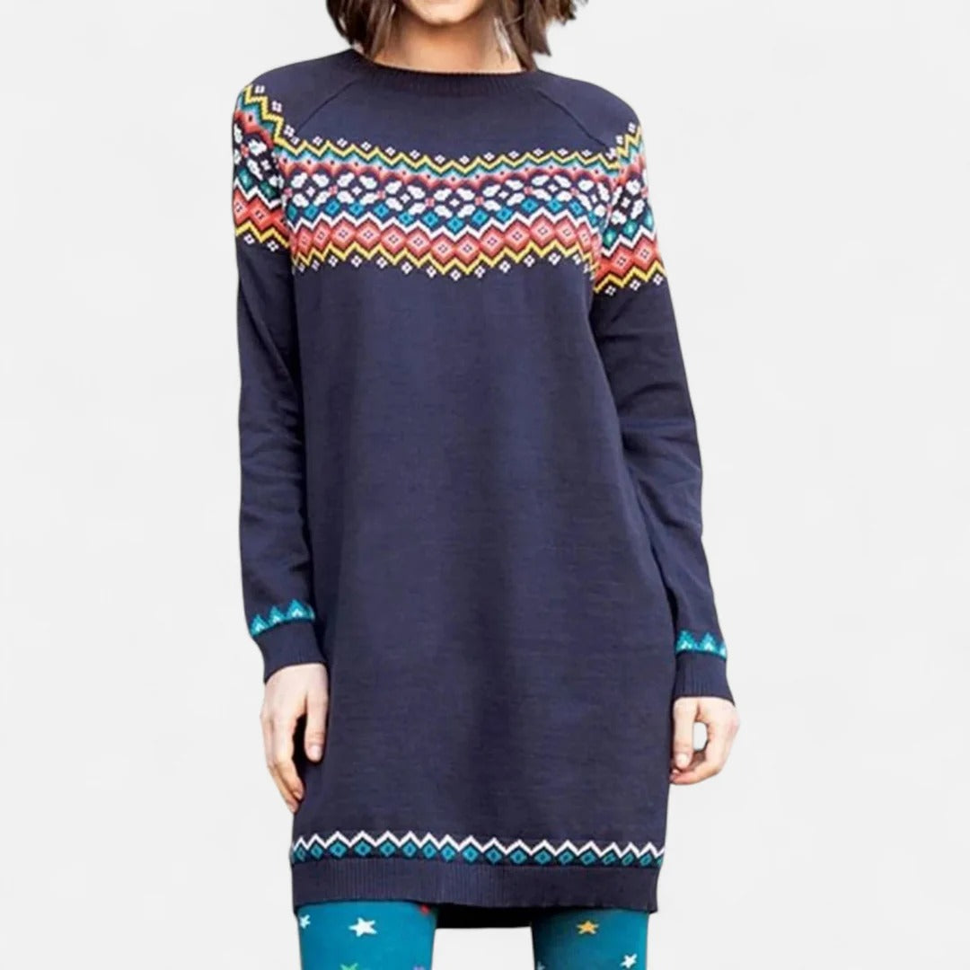 Rosvani | Women’s Round Neck Sweater with Geometric Patterns