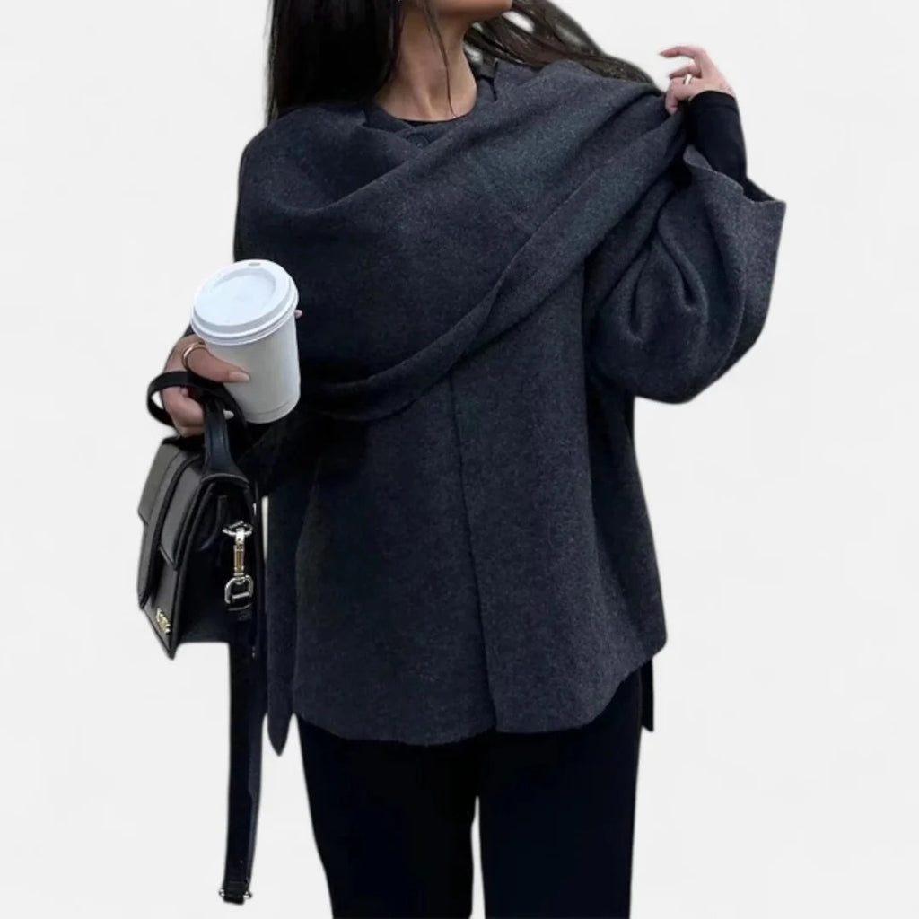Rosvani | Women’s Fleece Coat with Asymmetrical Scarf Detail