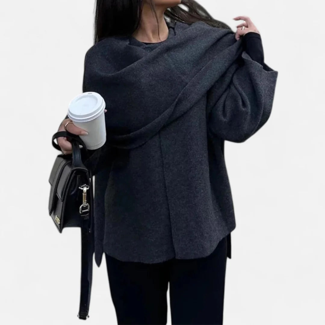 Rosvani | Women’s Fleece Coat with Asymmetrical Scarf Detail
